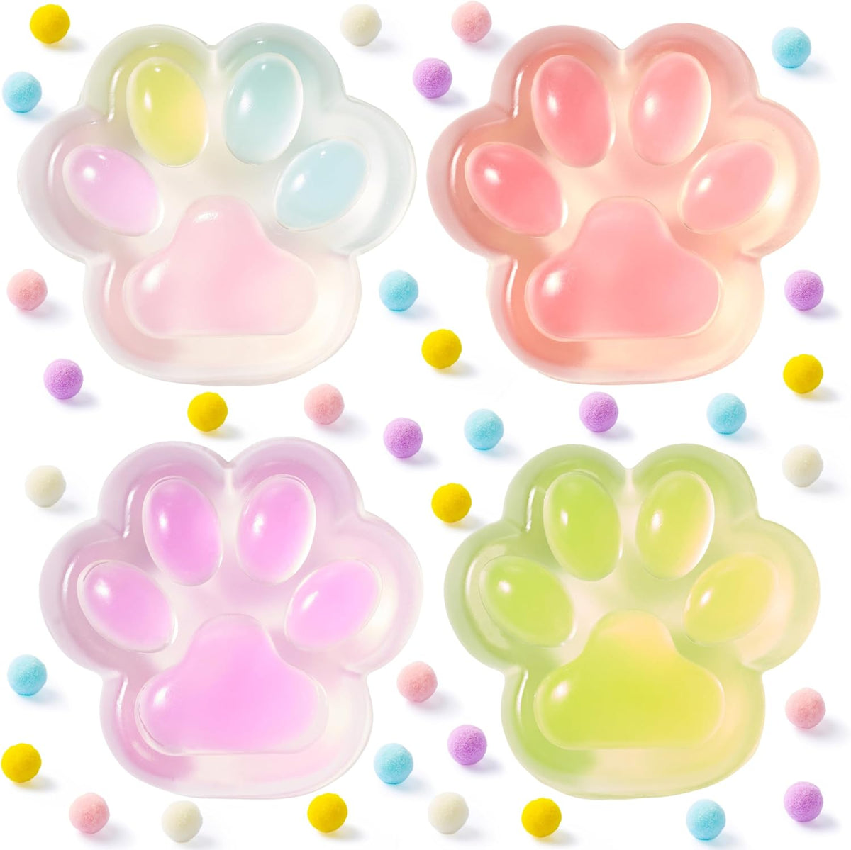 4-Pack Transparent Cat Paw Squishy Toys – Cute Soft Paw Fidget Toys for Easter Gifts & Party Favors