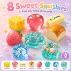 8 Piece Squishy Mystery Blind Box | Malt Sugar Themed Slow Rebound Sensory Toys | Surprise Fun Box | Holiday & Birthday Gift