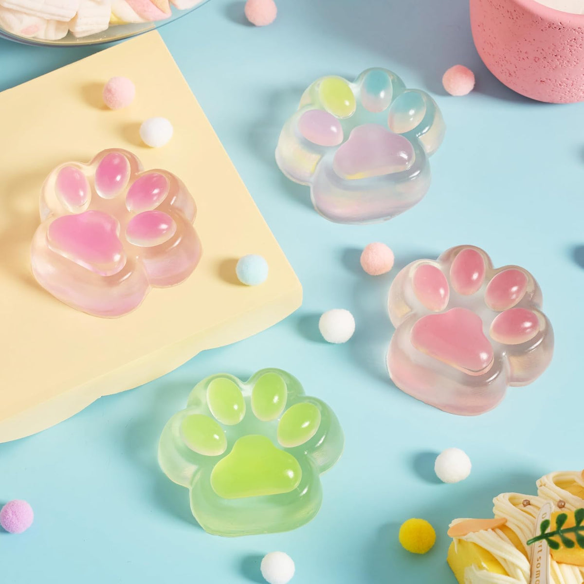 4-Pack Transparent Cat Paw Squishy Toys – Cute Soft Paw Fidget Toys for Easter Gifts & Party Favors
