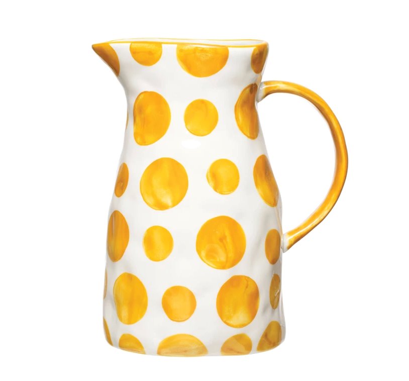 Polka Dot White Yellow Stoneware Pitcher