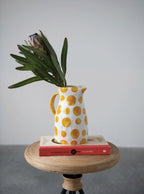 Polka Dot White Yellow Stoneware Pitcher